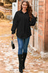 Cable Texture Button Front Puff Sleeve Shacket